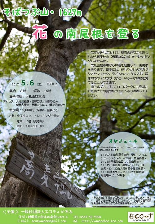 【募集終了】 5/6(土)「そばつぶ山・1627m 花の南尾根を登る」 【募集終了】 5/6(土)「そばつぶ山・1627m 花の南尾根を登る」