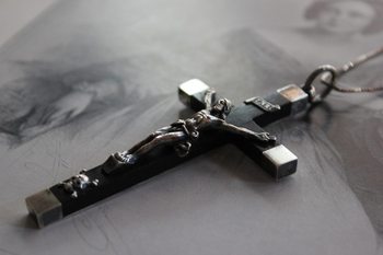 フランス 19世紀 1899年 エボニー/黒檀×シルバー Crucifix/クロス/十字架 ペンダントネックレス