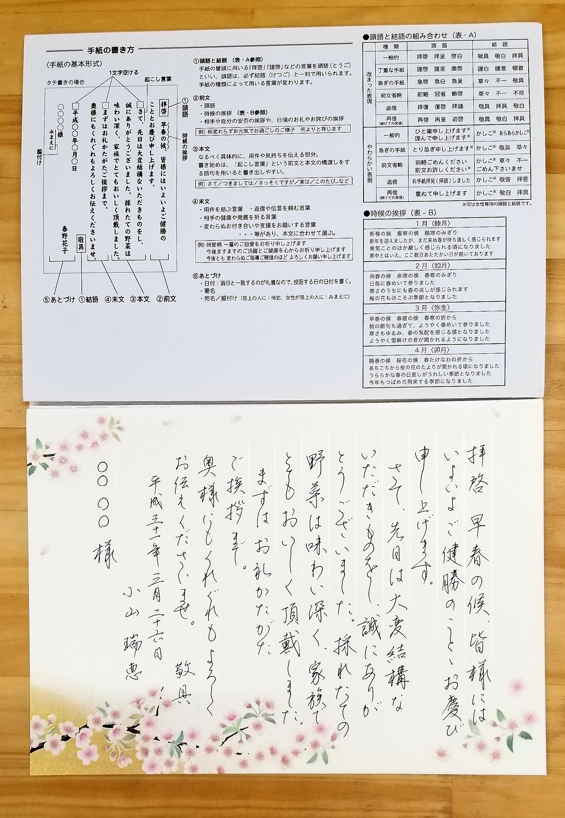 書道教室 筆文字デザイン 筆耕 書の部屋 木の香りと温もり感じる和の空間 静岡市 桜と桜の便箋に