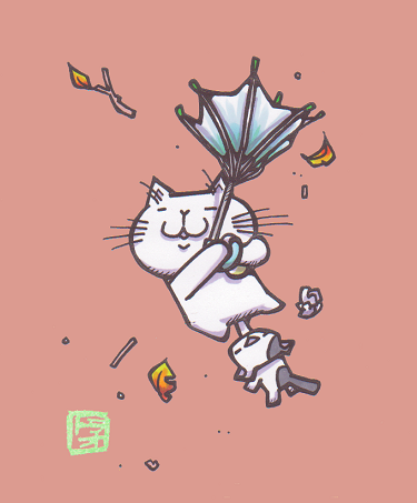 猫のイラスト付 ひとりごとブログ 台風27号 台風28号 踏ん張って伊豆大島