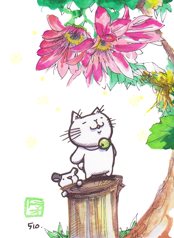 猫のイラスト（トラオと香る花）
