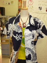 島田帯シャツ（龍柄・紺）女性タイプ