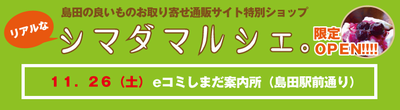 11/26(土)　リアルなシマダマルシェとかわね路がやってくる！！